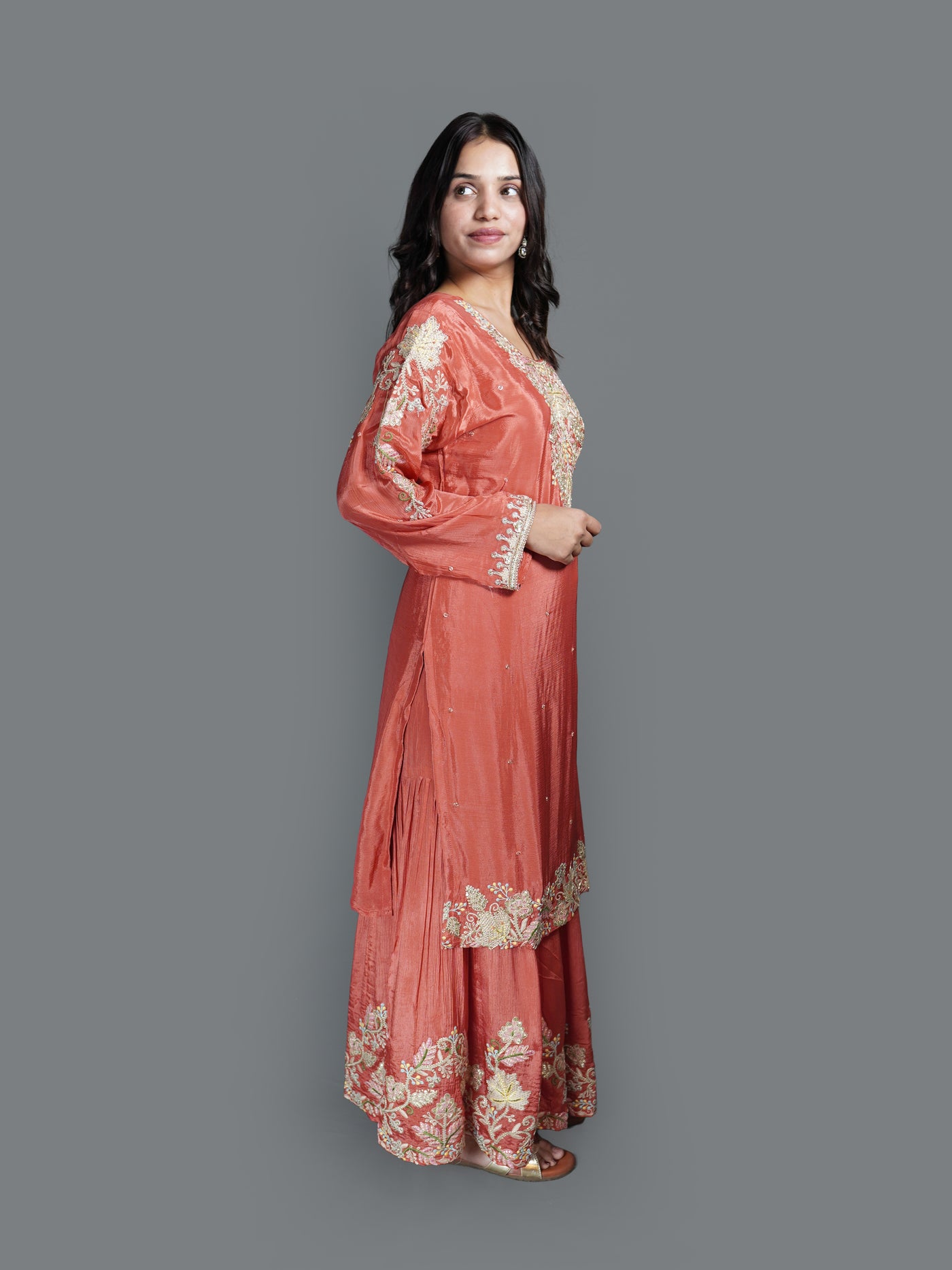 Terracotta Bloom Sharara Set (3619 GA-22)