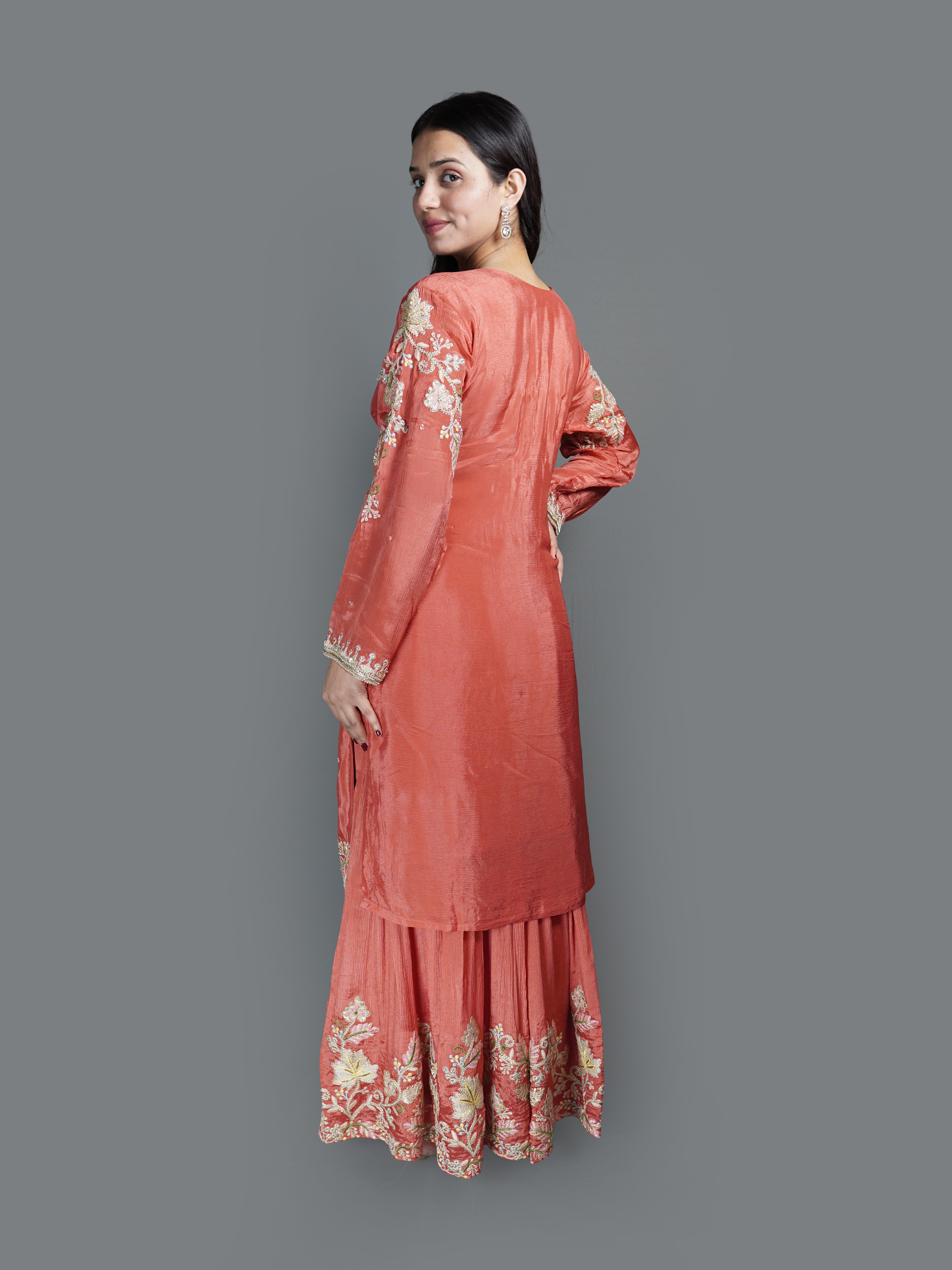 Terracotta Bloom Sharara Set (3619 GA-22)