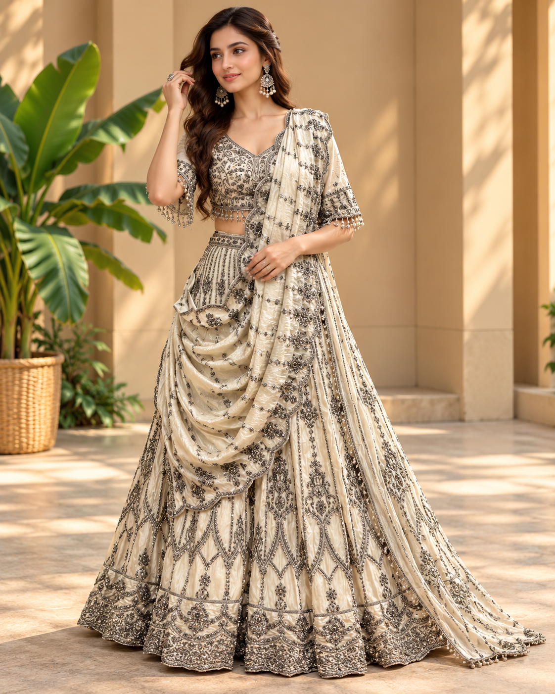 Champagne Gold Embroidered Lehenga Set Main image