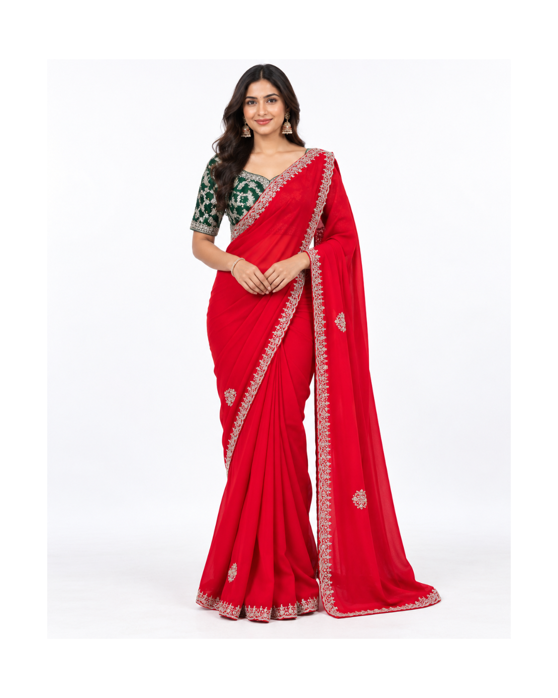 Red Embellished Saree Main image