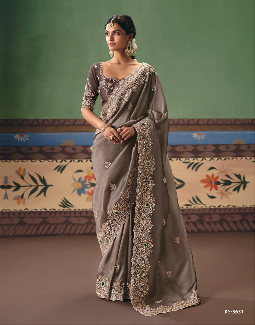 Heavily Embellished Satin Silk Saree Main image