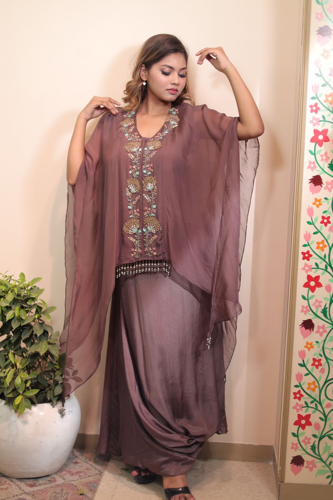 Elegant Plus Size Grape Chinnon Western Dress