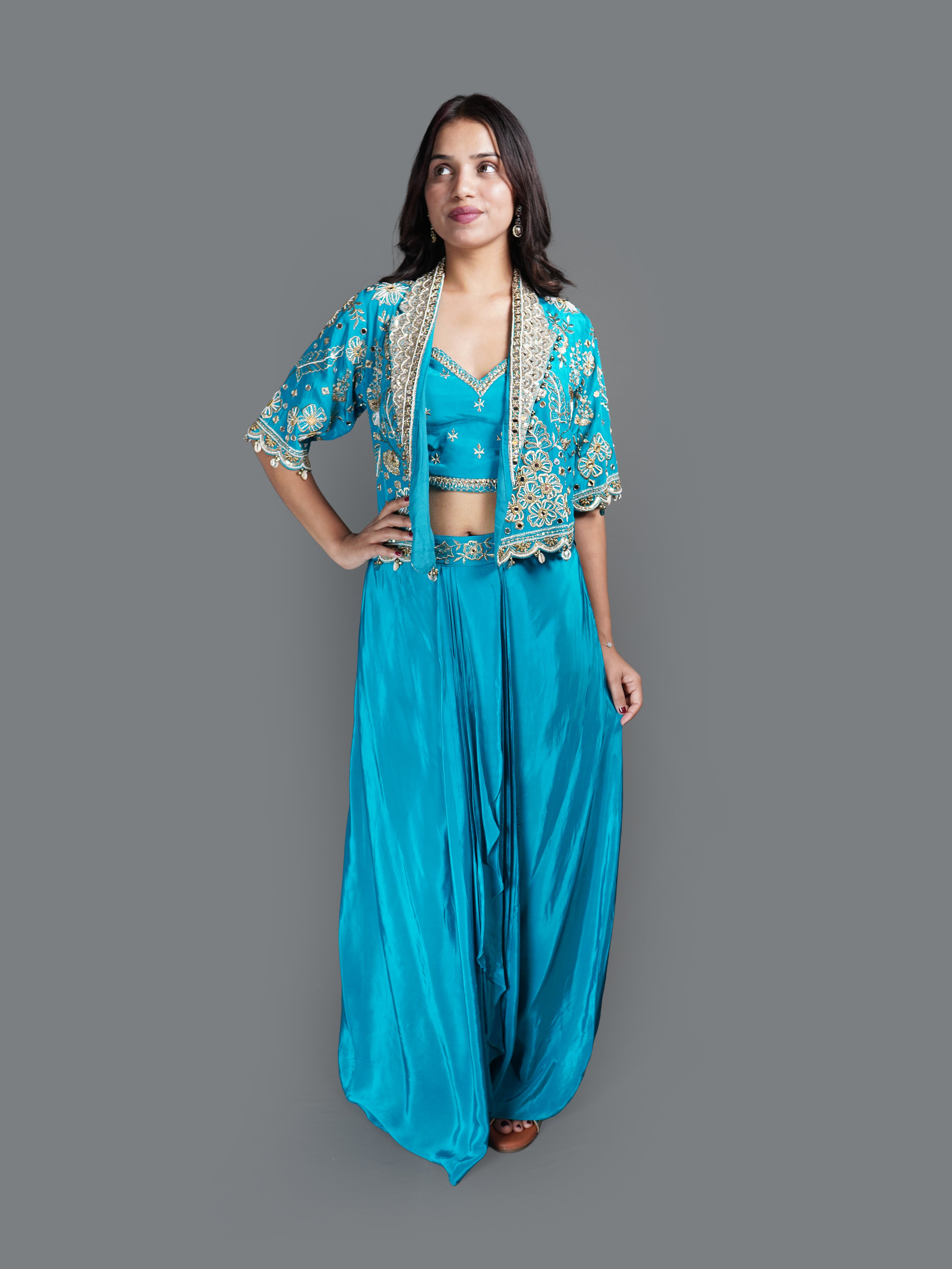 Metallic Aqua Tissue Silk Dress (3239 M-18) Main image