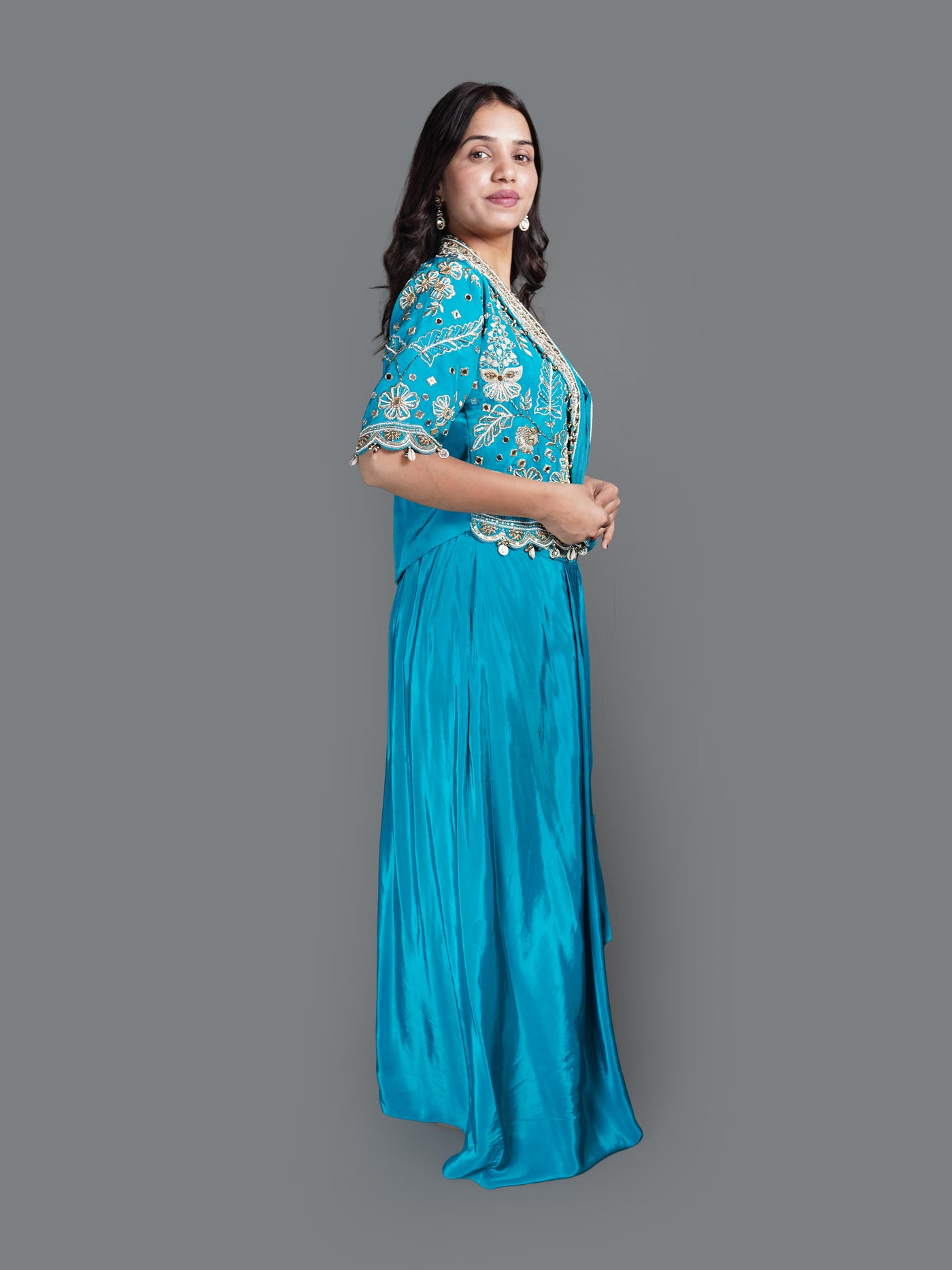 Metallic Aqua Tissue Silk Dress (3239 M-18)
