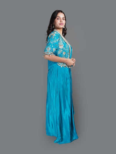 Metallic Aqua Tissue Silk Dress (3239 M-18)