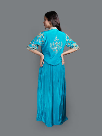 Metallic Aqua Tissue Silk Dress (3239 M-18)