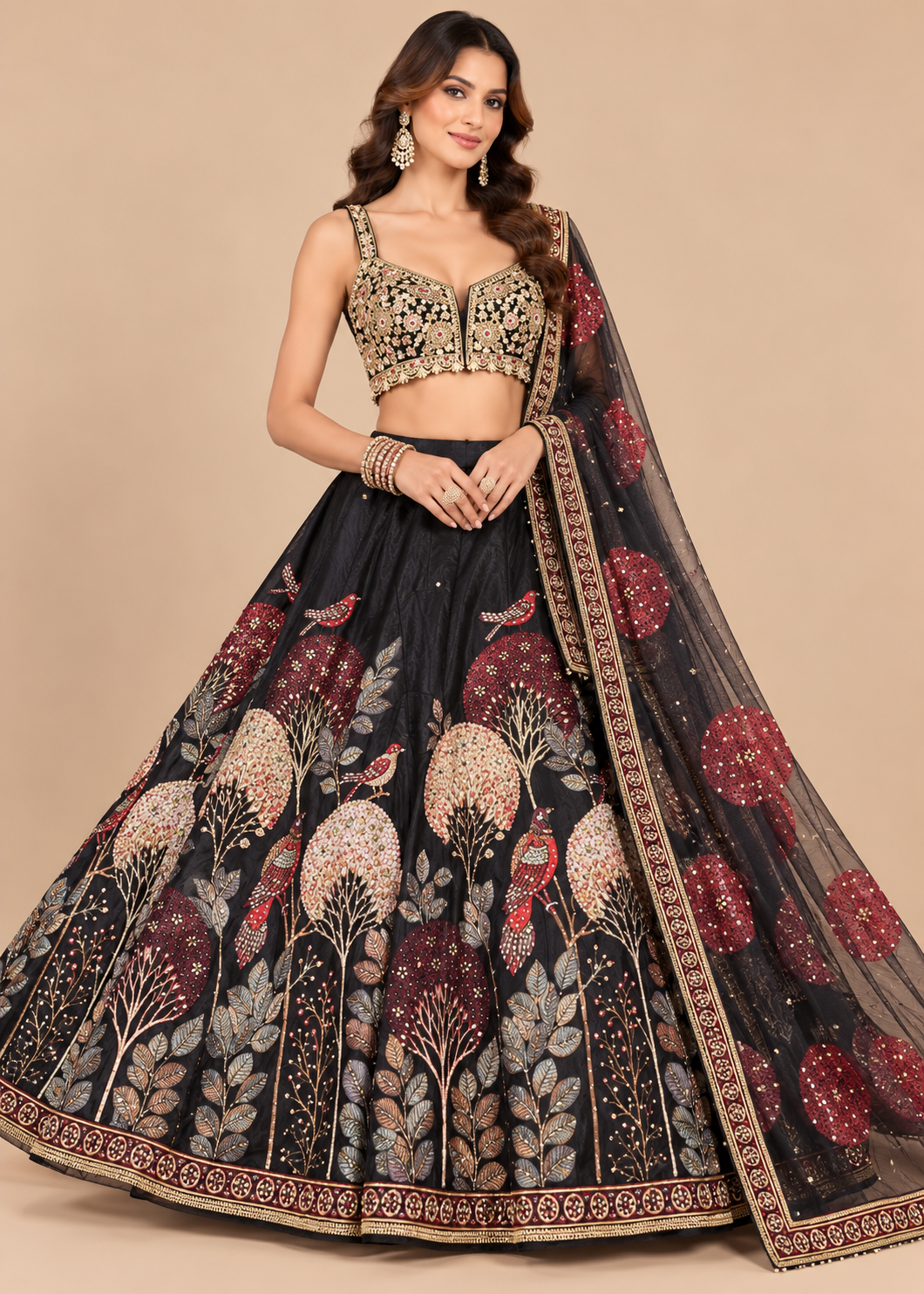 Black Embroidered Kalidar Lehenga Set