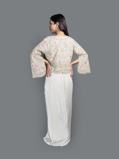 Ethereal Ivory Draped Skirt Set with Embroidered Jacket (MV-1114 GS-73)