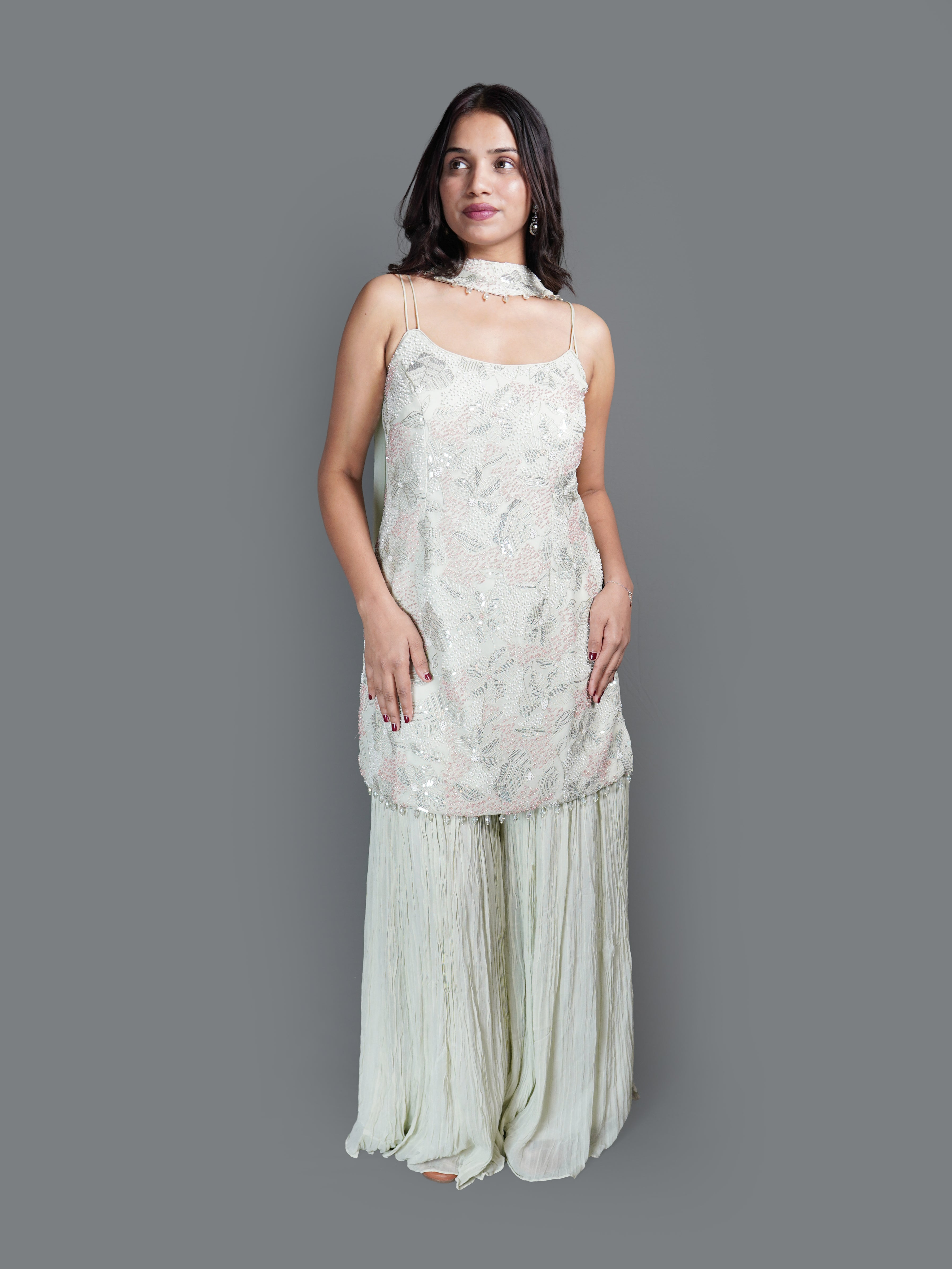 Pale Mint Sequin Tunic sharara Set (2468 M-13)