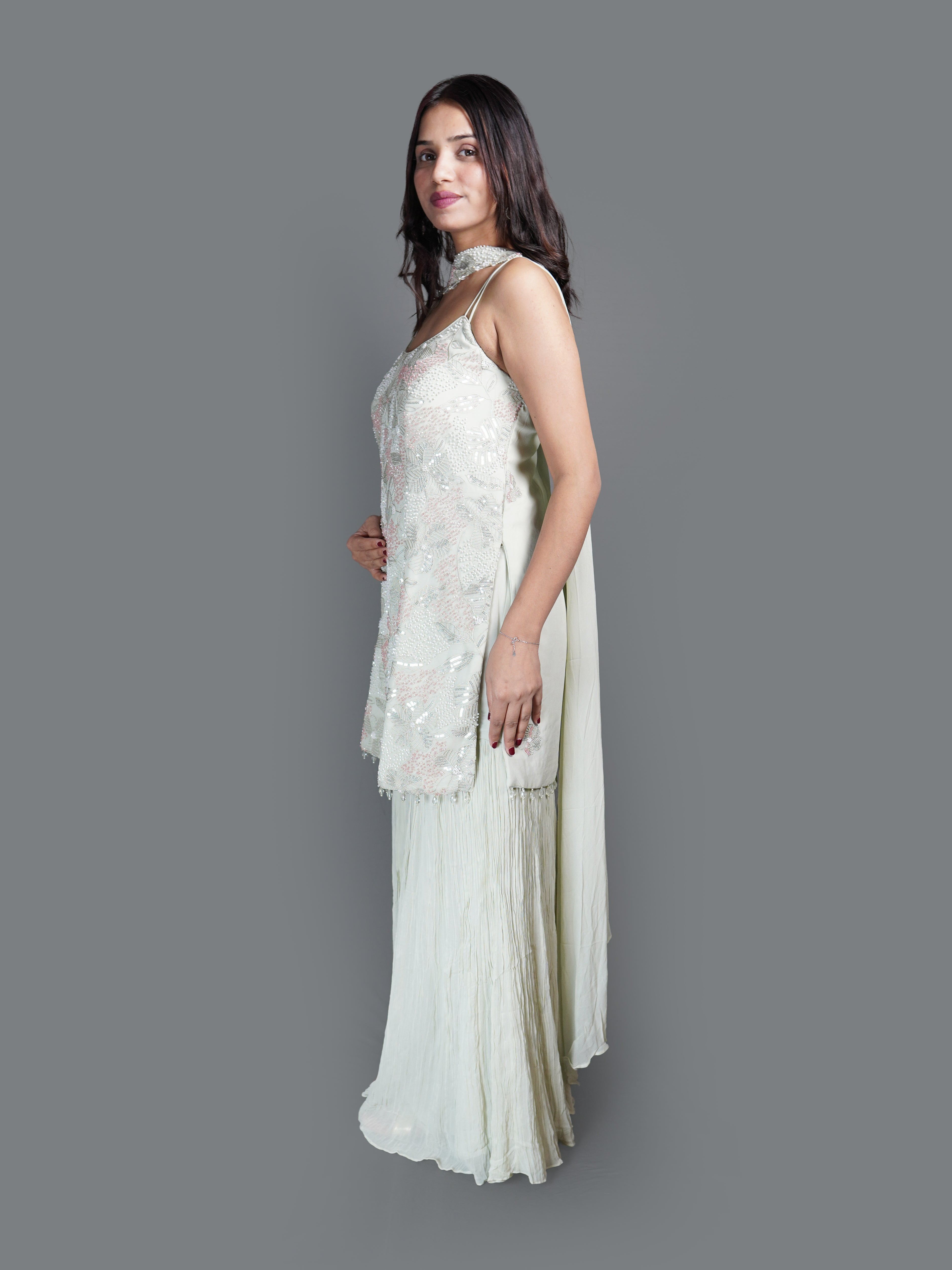 Pale Mint Sequin Tunic sharara Set (2468 M-13) Secondary image