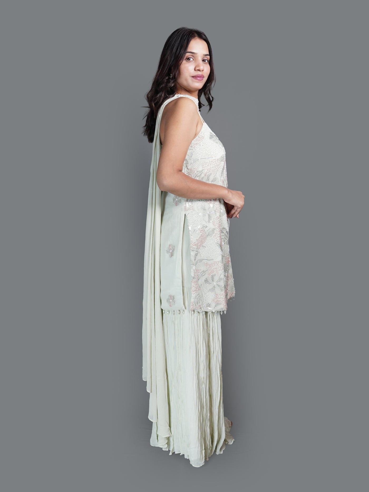 Pale Mint Sequin Tunic sharara Set (2468 M-13)