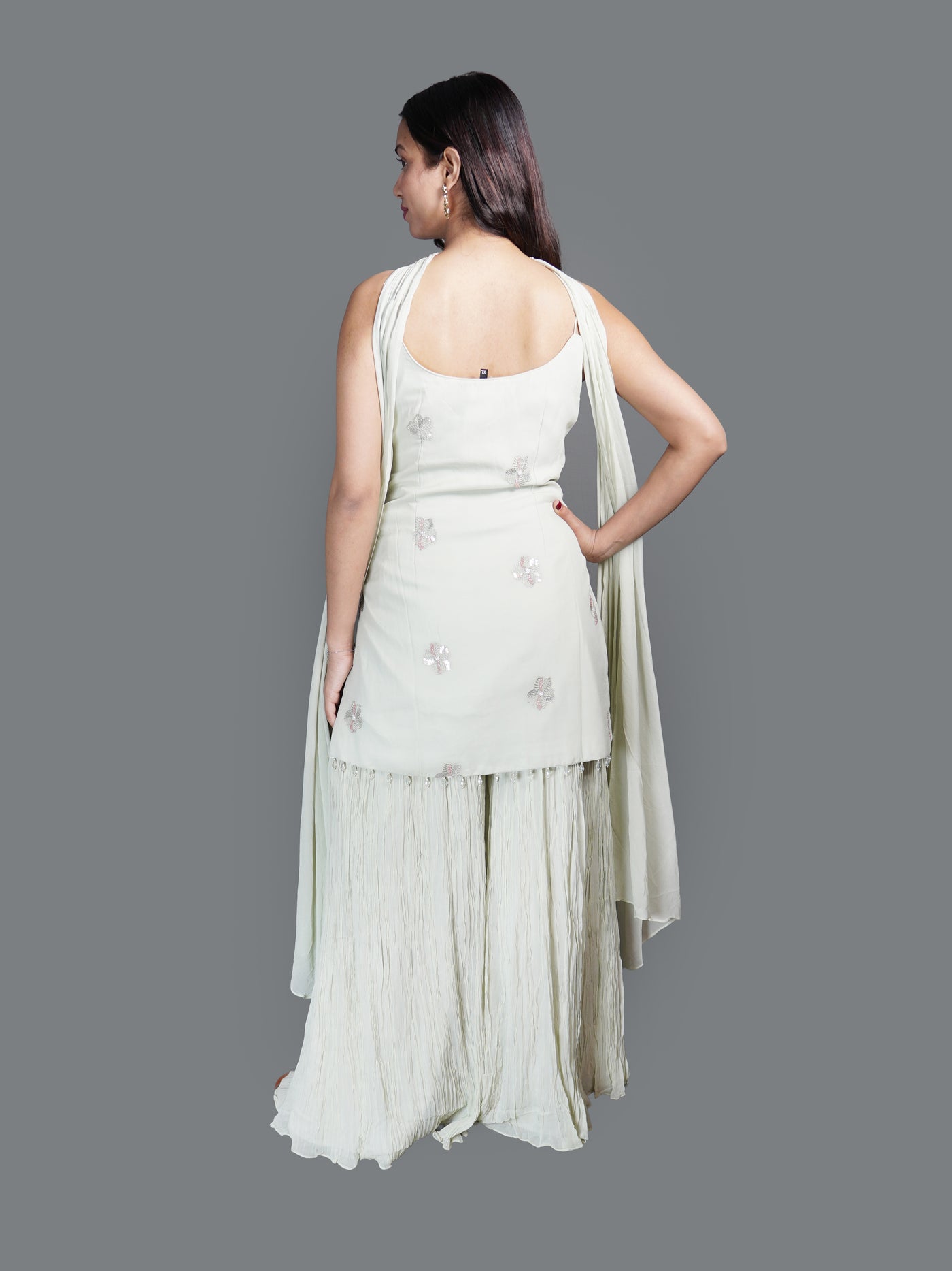 Pale Mint Sequin Tunic sharara Set (2468 M-13)