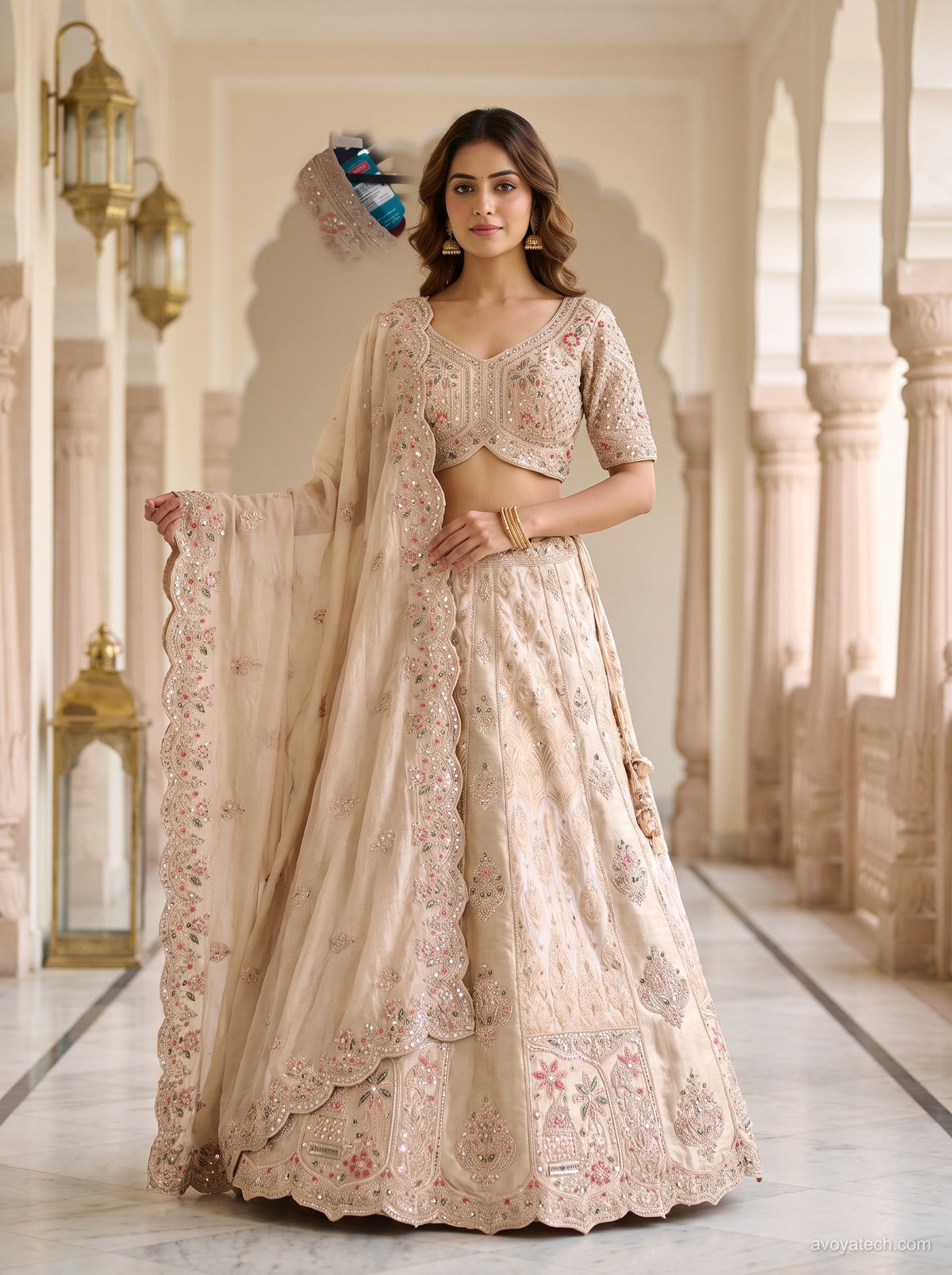 Blush Ivory Embroidered Silk Lehenga Set