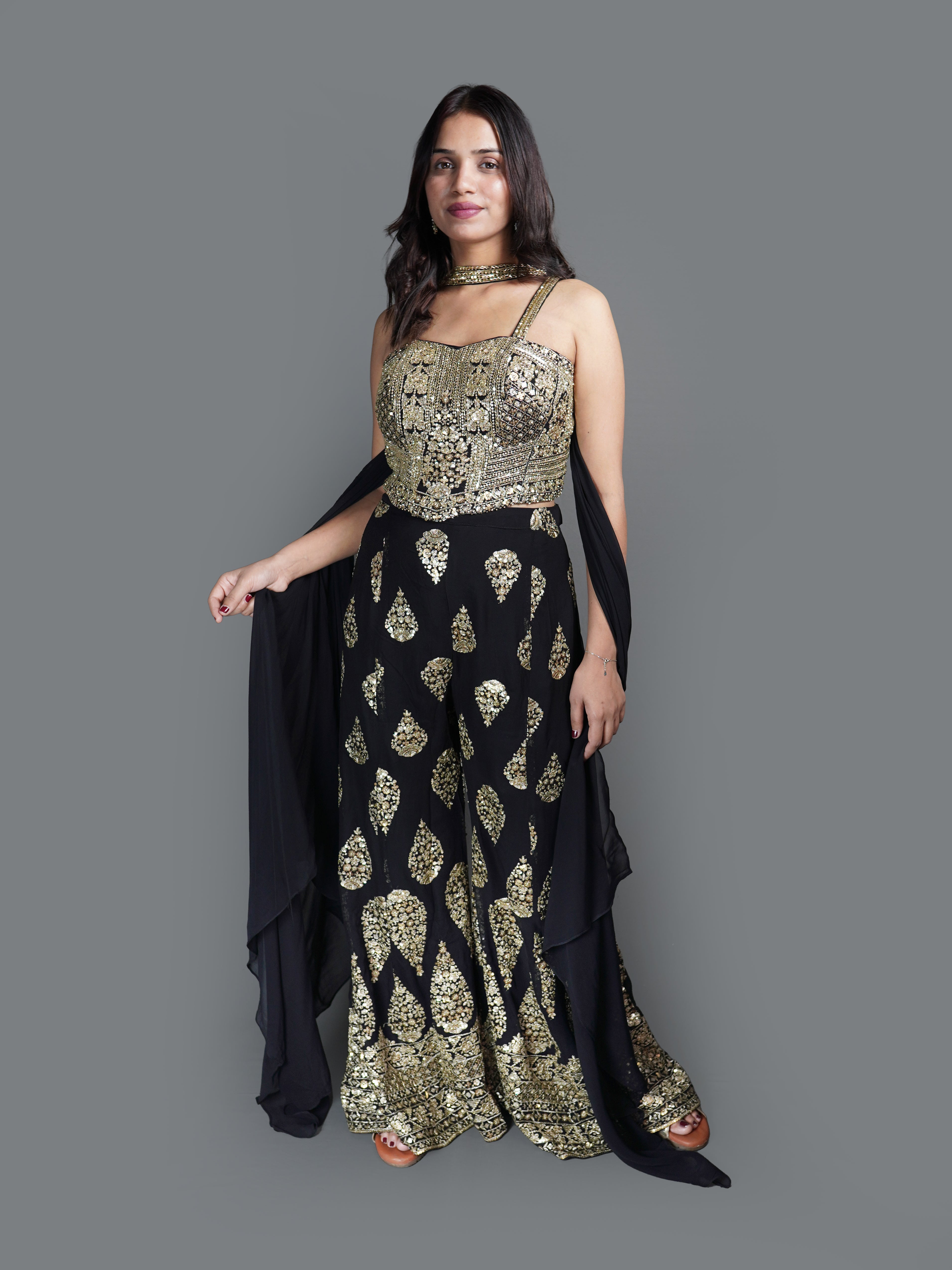 Midnight Gold Embellished co-ord Set (2610 M-29)