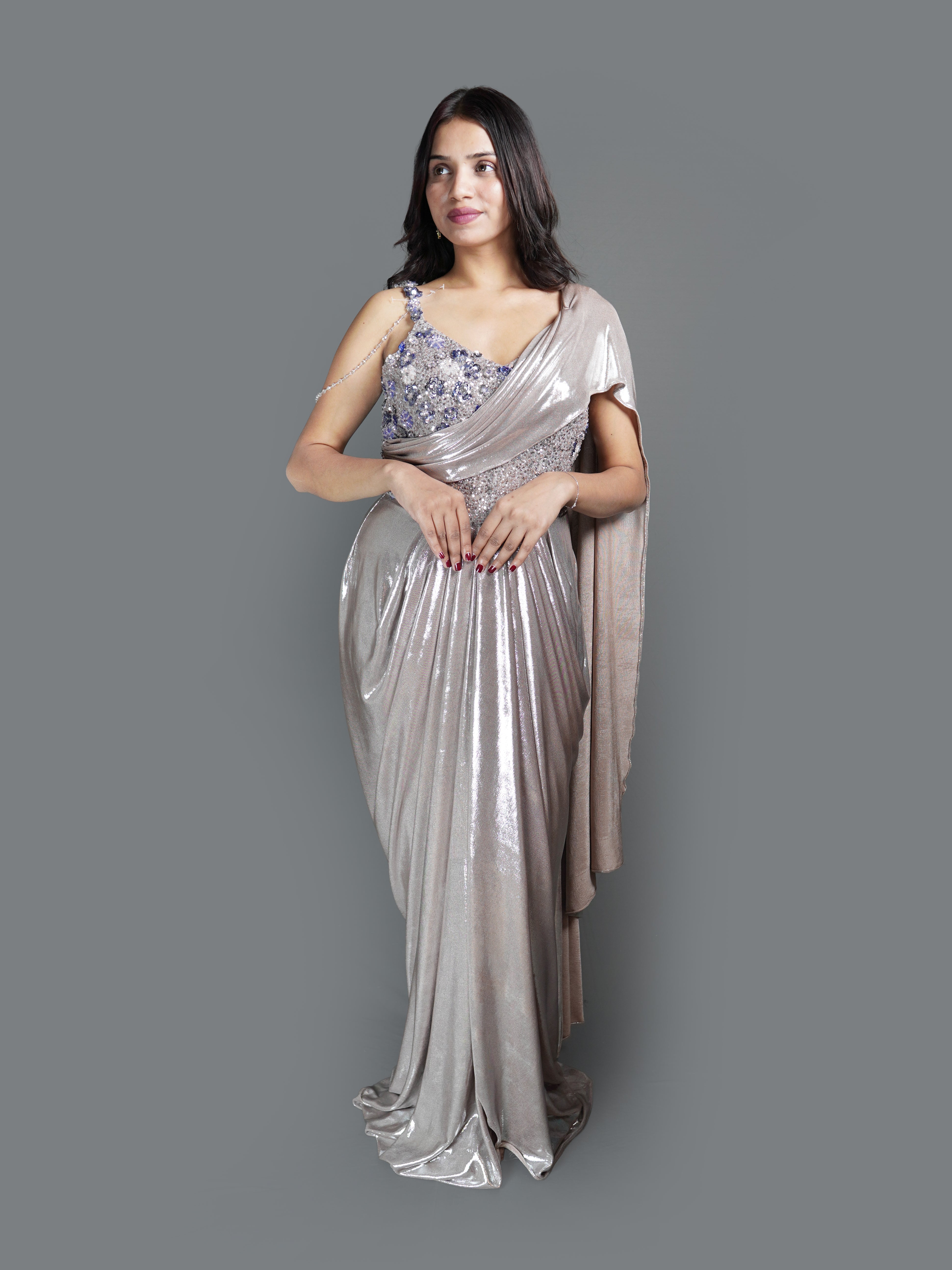 Liquid Silver Glamour Lycra Drape Saree (PD0786 D-30) Main image