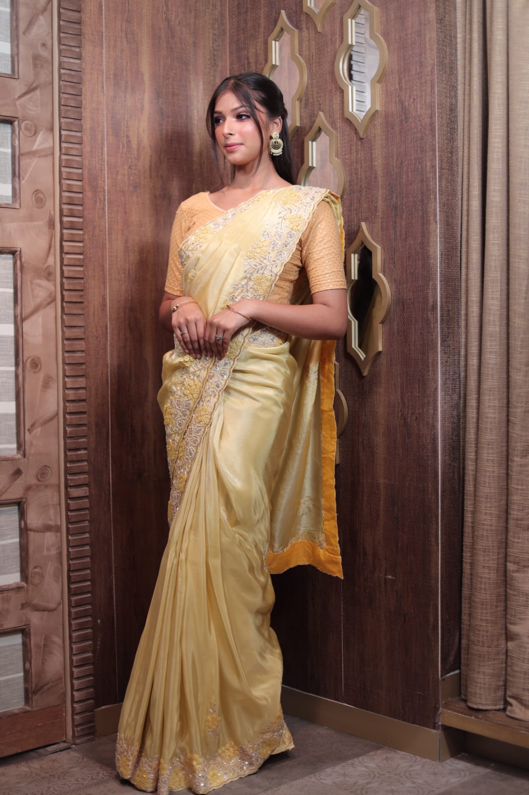 Elegant Lemon Lama Georgette Saree