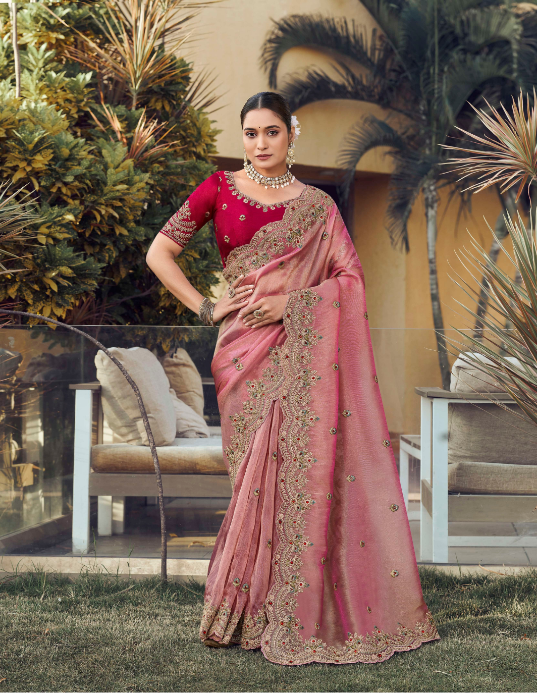 Elegant Embroidered Organza Saree