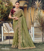 Elegant Embroidered Organza Saree