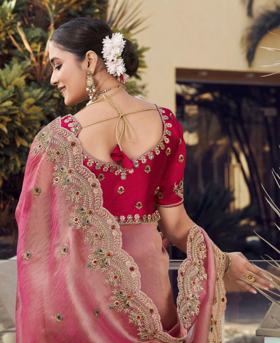 Elegant Embroidered Organza Saree Secondary image