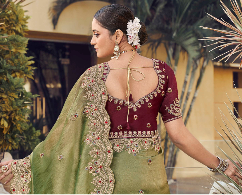 Elegant Embroidered Organza Saree