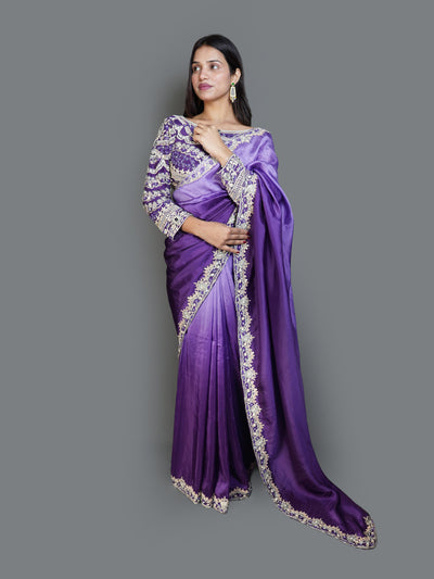 Ombre Purple Saree with Heavily Embroidered Boat Neck Blouse (IF-3007 B-67)