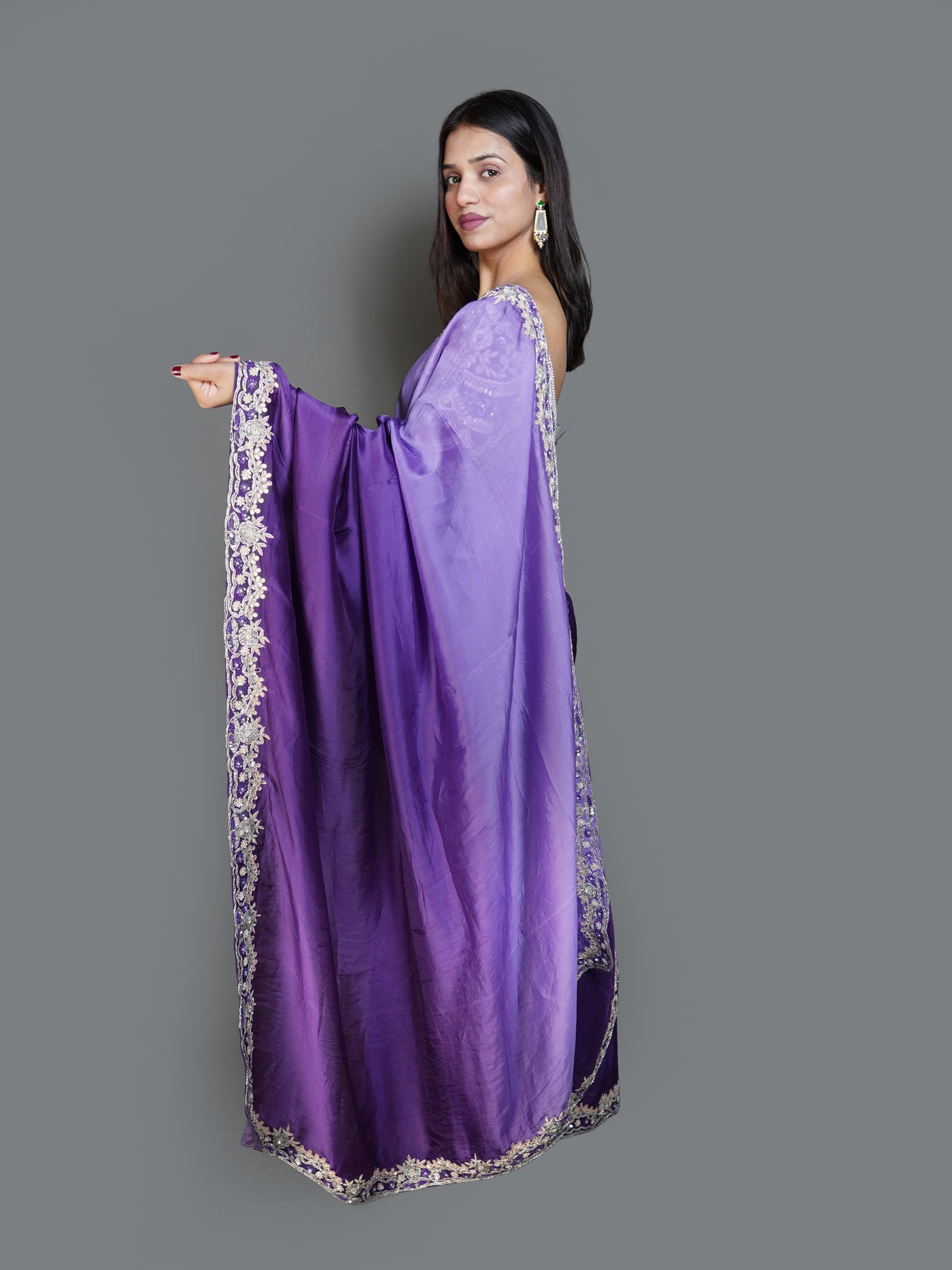 Ombre Purple Saree with Heavily Embroidered Boat Neck Blouse (IF-3007 B-67)