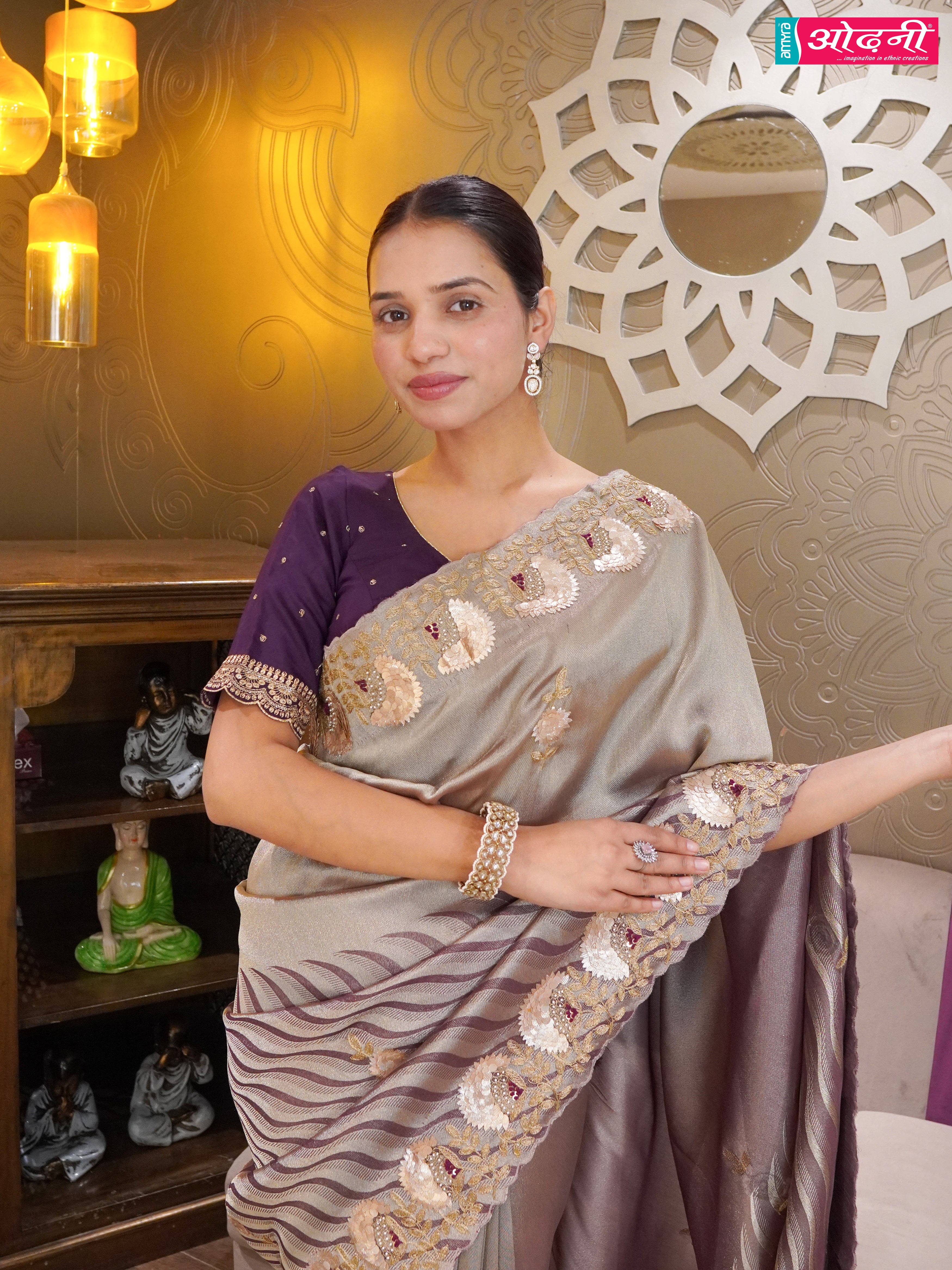 Aubergine Wave Embroidered Saree (5732 B-129)