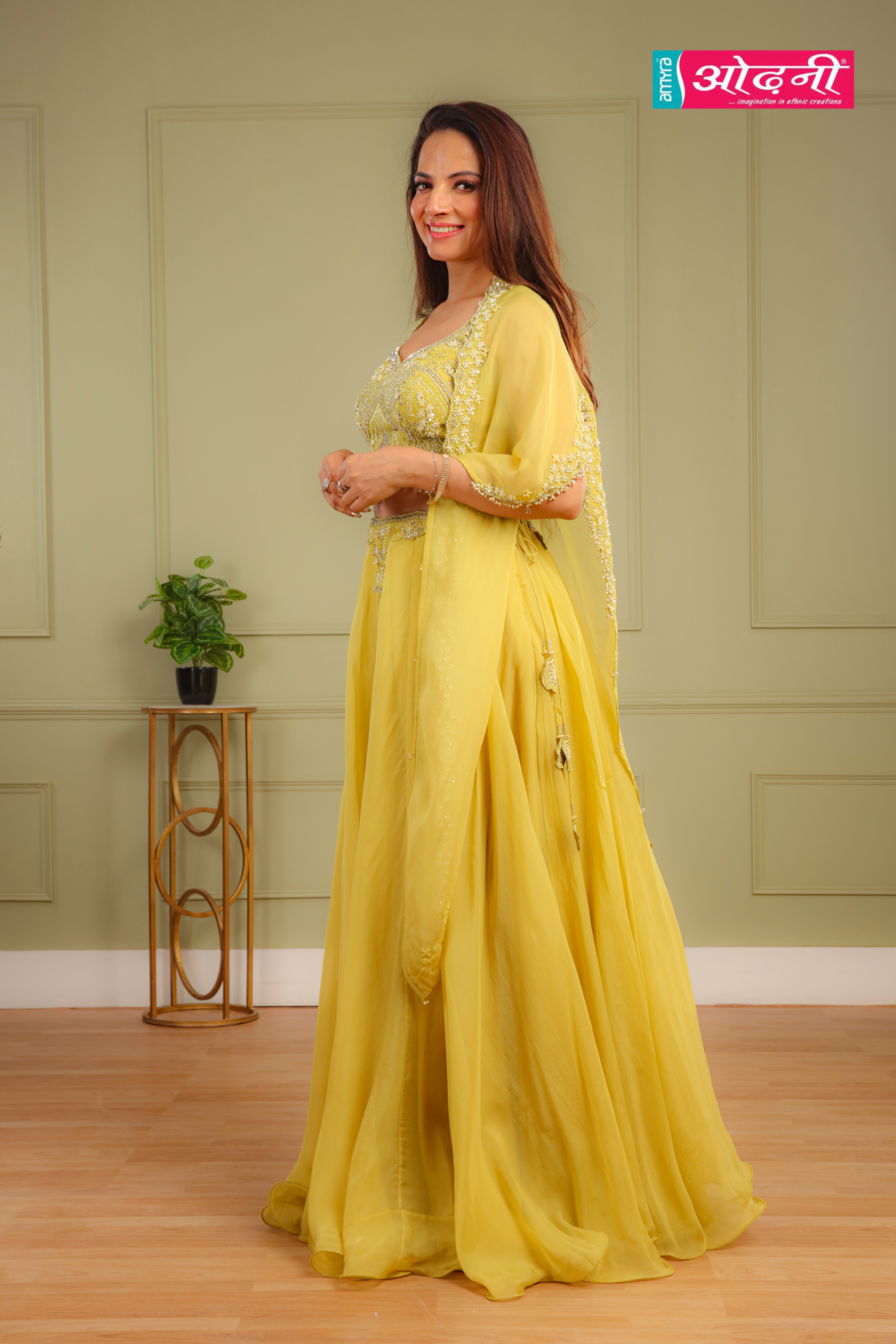 Yellow Embellished Lehenga with Cape (HA-3014 M-117)