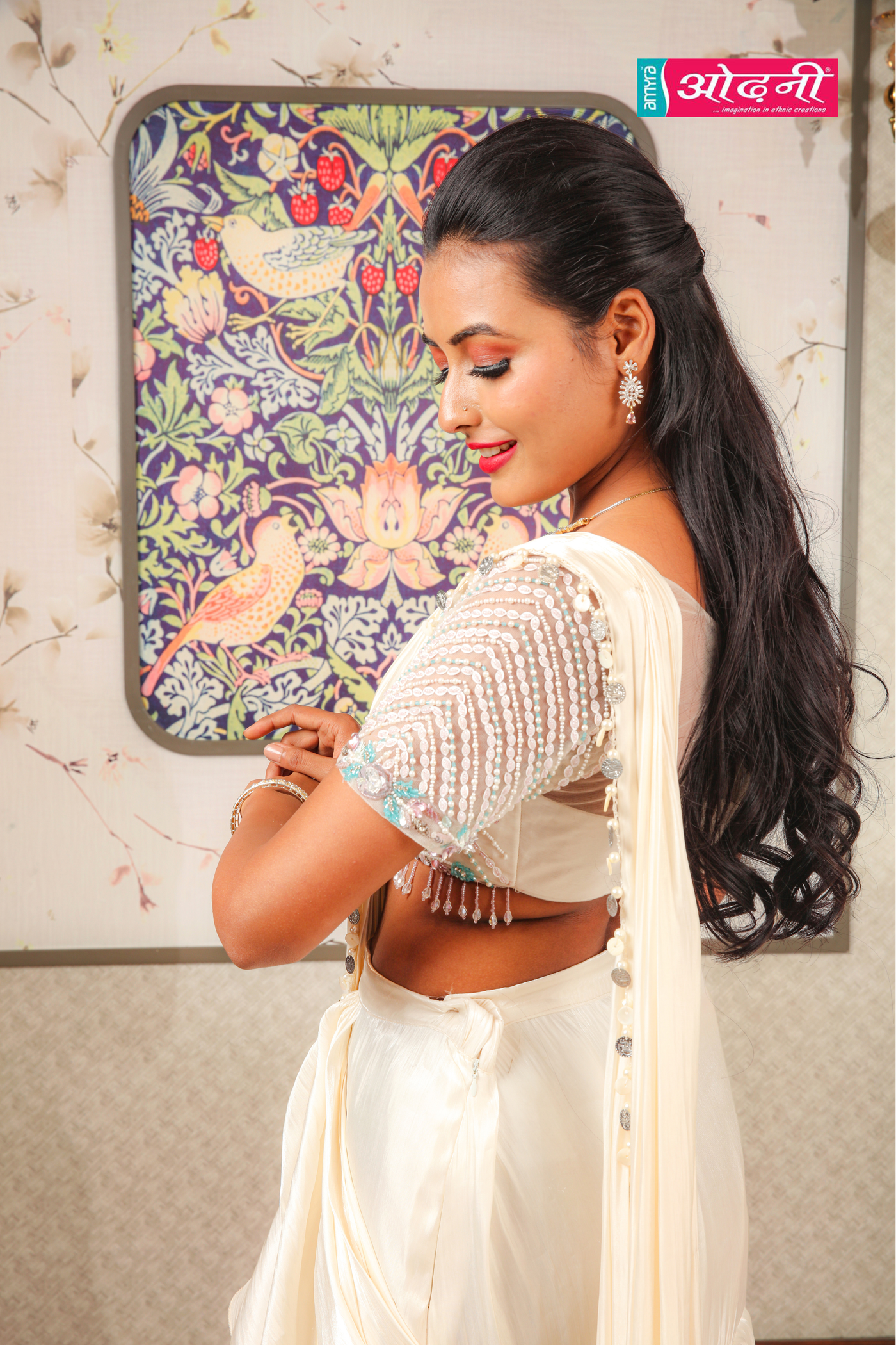 Ivory Ruffle Dream Drape Saree (ZW-4336 D-4)