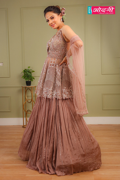 Mauve Layered Anarkali Short kurti and skirt (SA-23143 D-71)