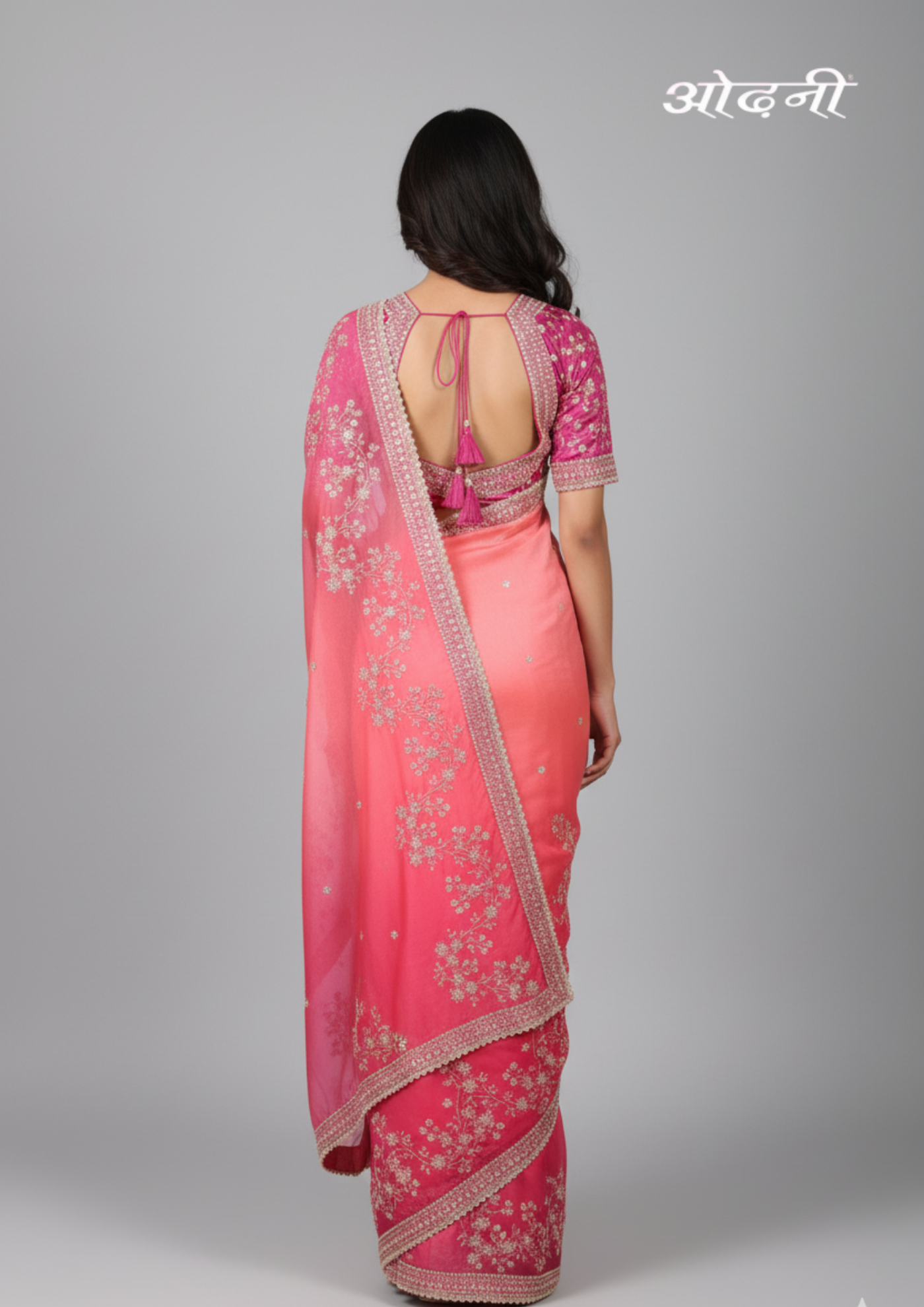 Pink Ombre Georgette Saree with Floral Embroidery 
(S10103 B-84)