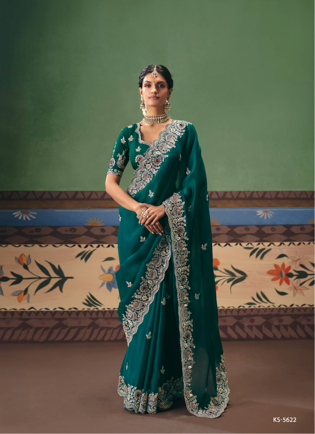 Emerald Green Silk Georgette Saree