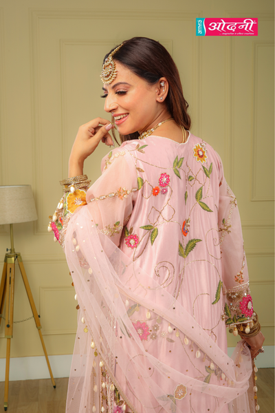 Flowery Pink Embroidered Suit (762-L D-17)