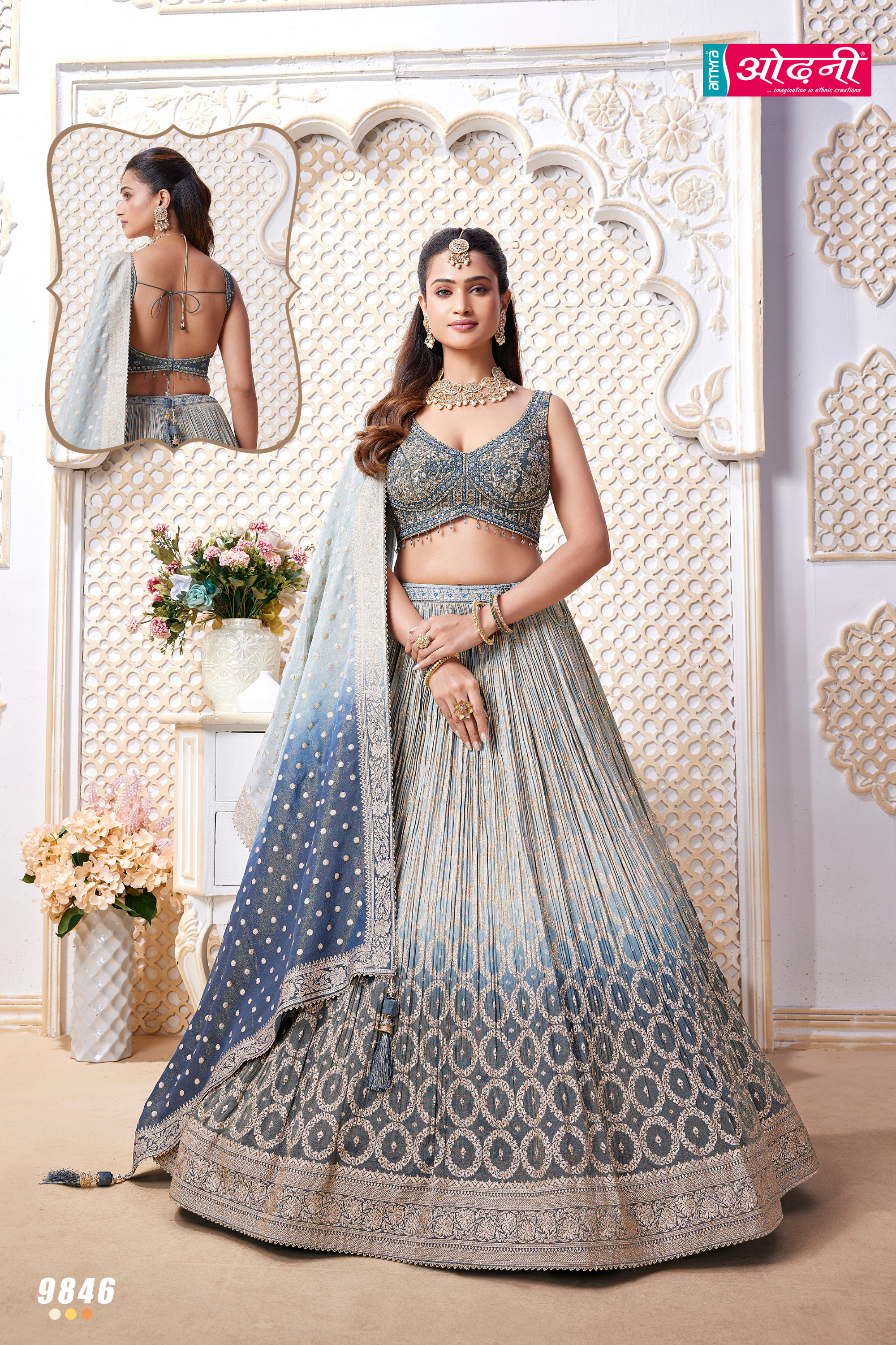 Sapphire Blue and Grey Ombre Lehenga (9846 M-27)