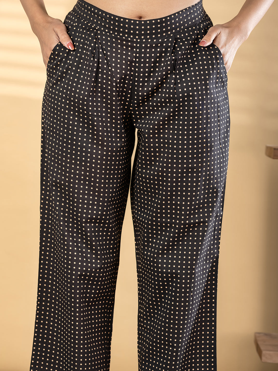 Elephant Print Cotton-Silk Suit with Tassel Accents