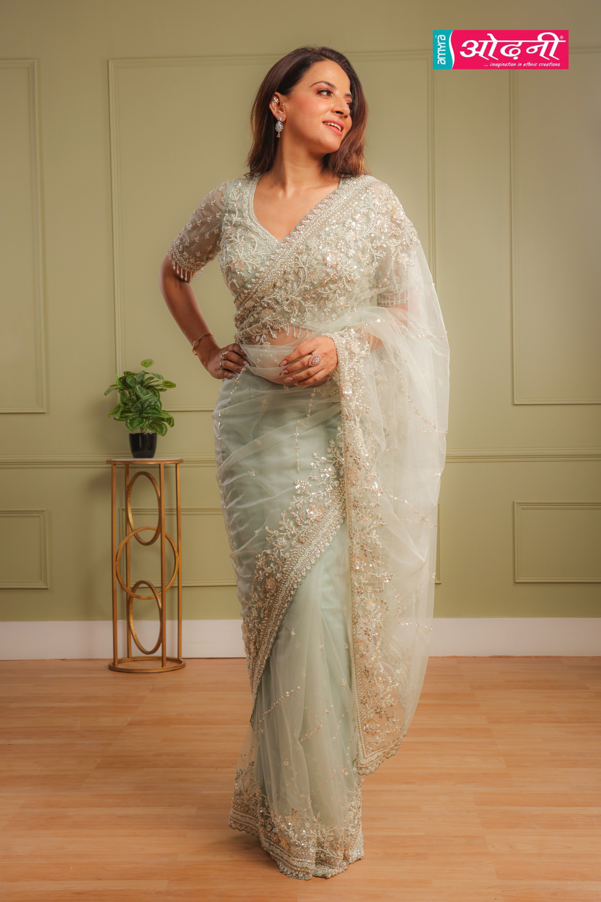 Mint Green Embellished Net Saree (2820 GS-86)