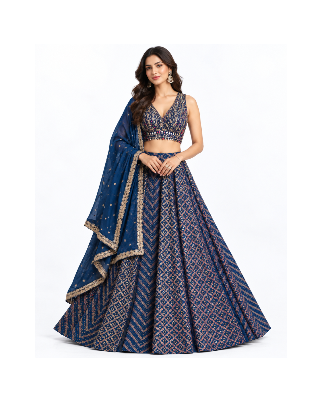 Navy Blue Geometric Lehenga