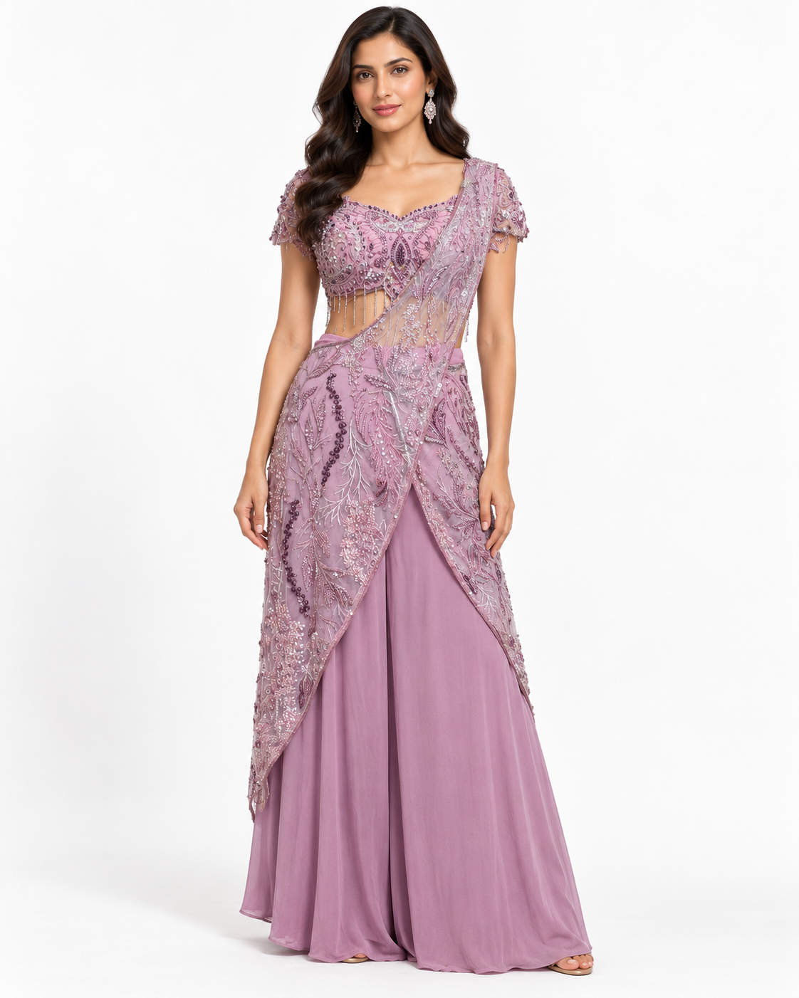 Mauve Embellished Drape Saree Main image