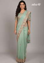 Pastel Green Embellished Saree (A-641 B-181)