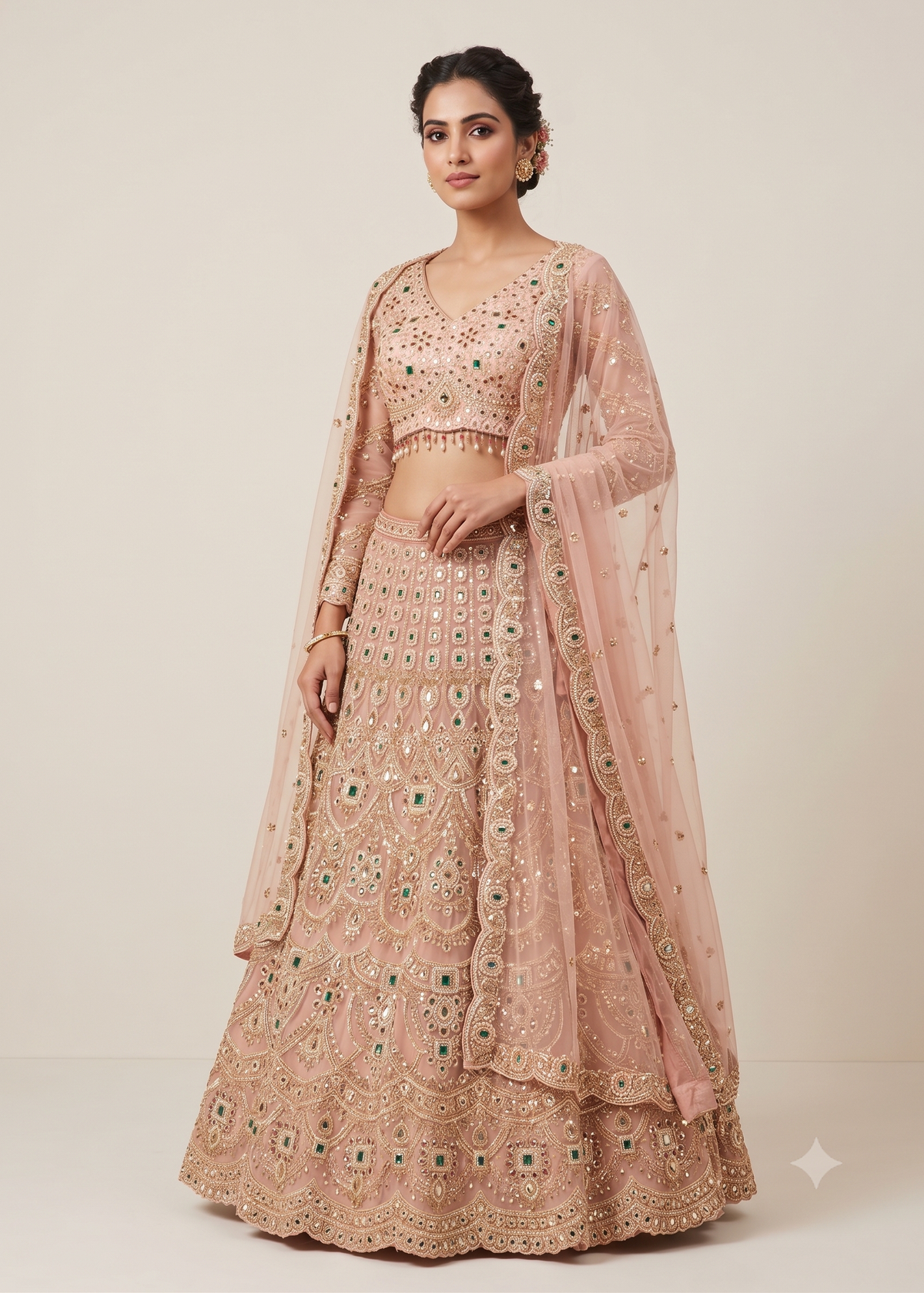 Blush Peach Mirror Work Lehenga Set