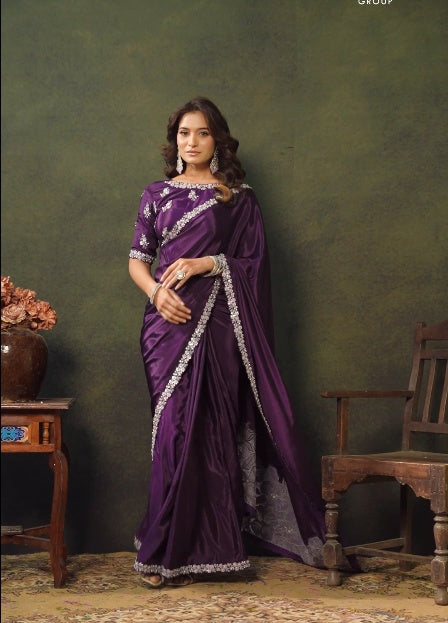 Deep Purple Satin Silk Saree