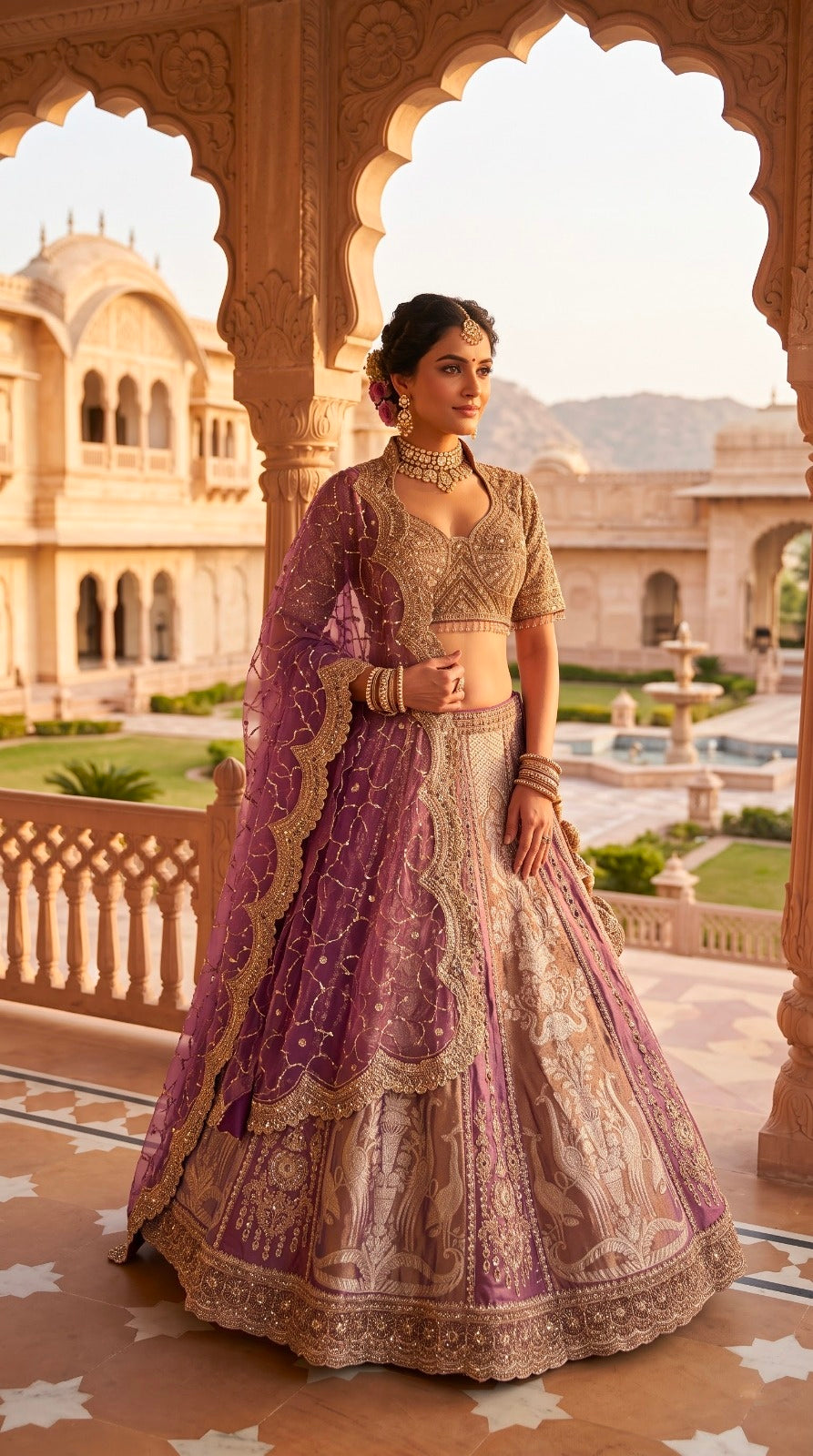 Purple Jacquard Zardozi Bridal Lehenga Set Main image