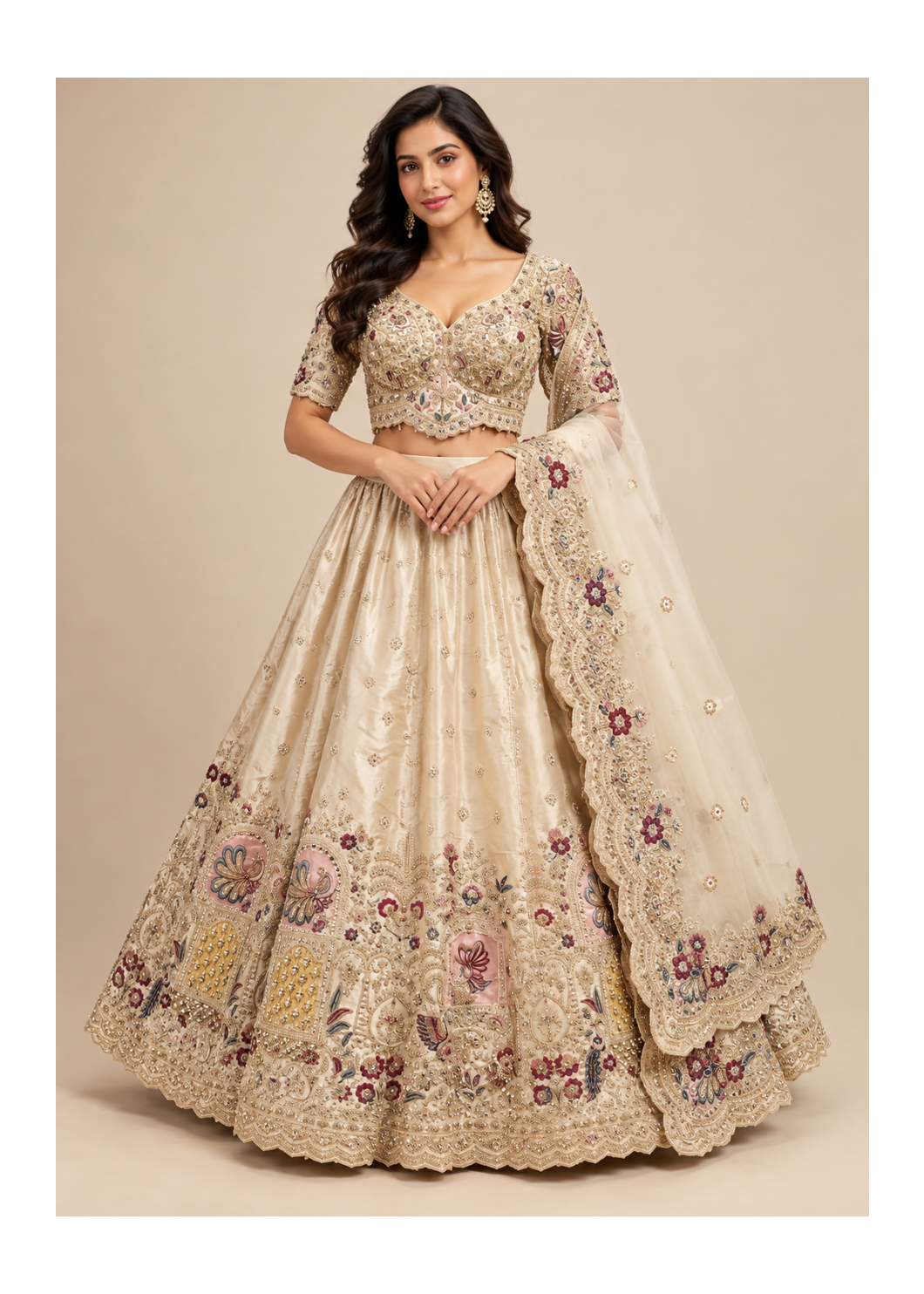 Royal Ivory Gold Floral Bridal Lehenga