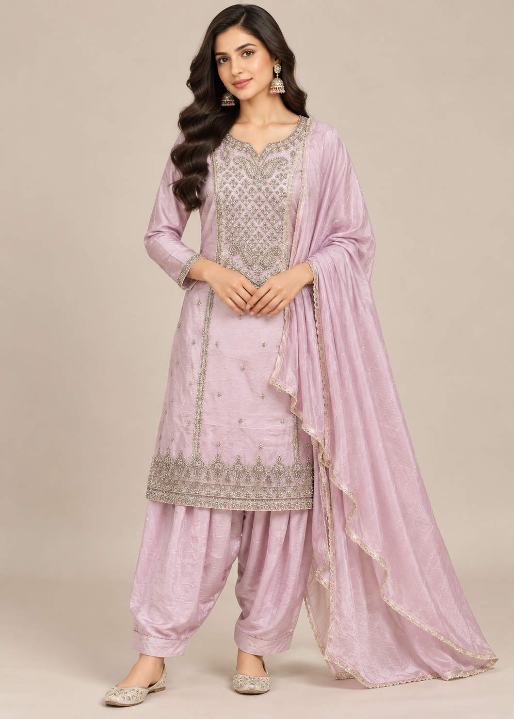 Lilac Embroidered Silk Festive Salwar Suit