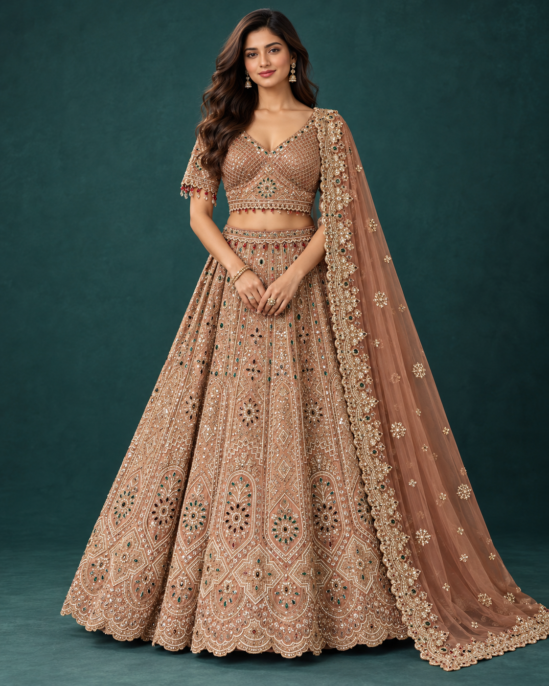 Dusty Peach Heritage Embroidered Bridal Lehenga