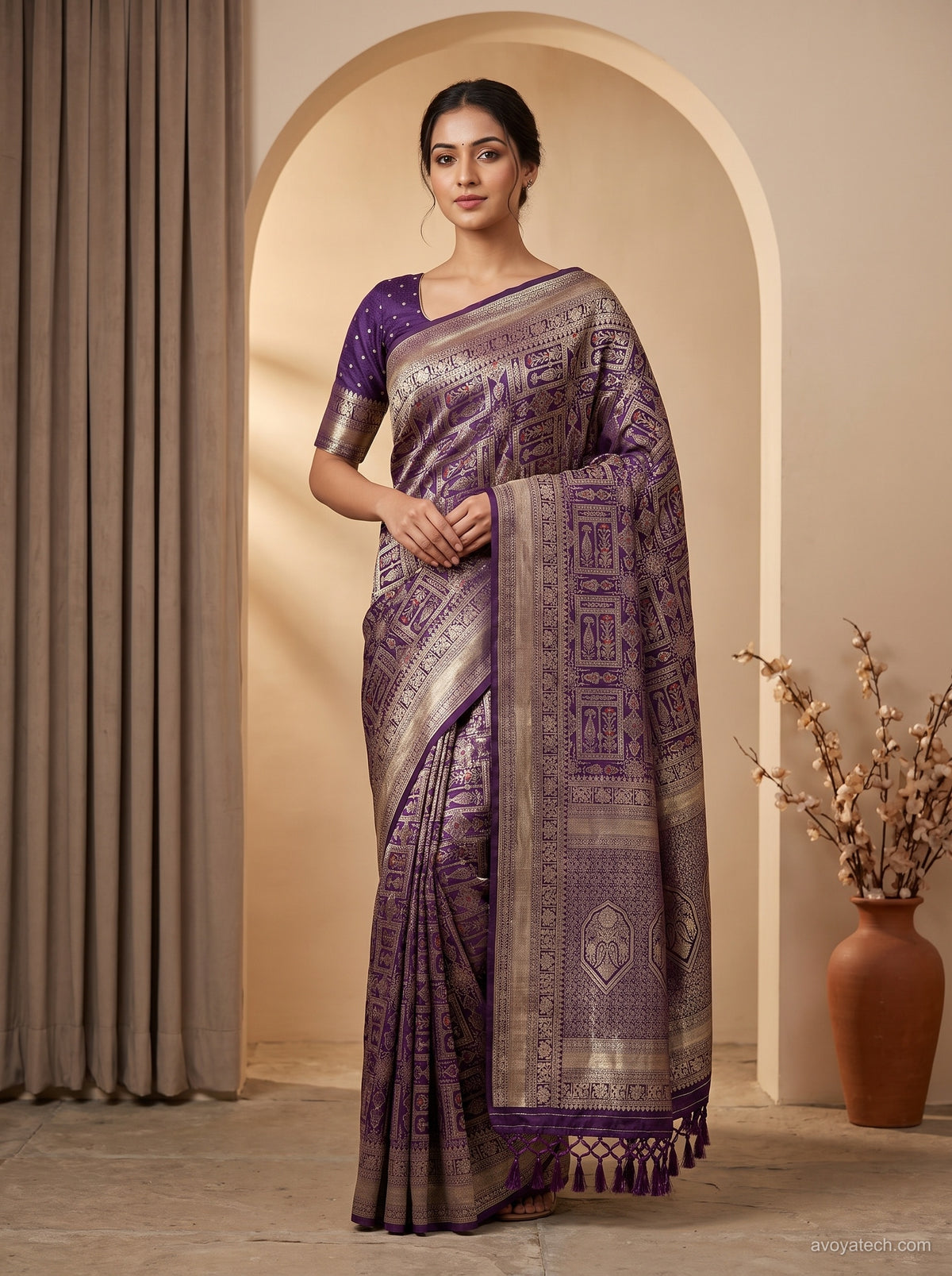 Royal Purple & Silver Zari Banarasi Silk Saree with Heritage Jaal Pallu