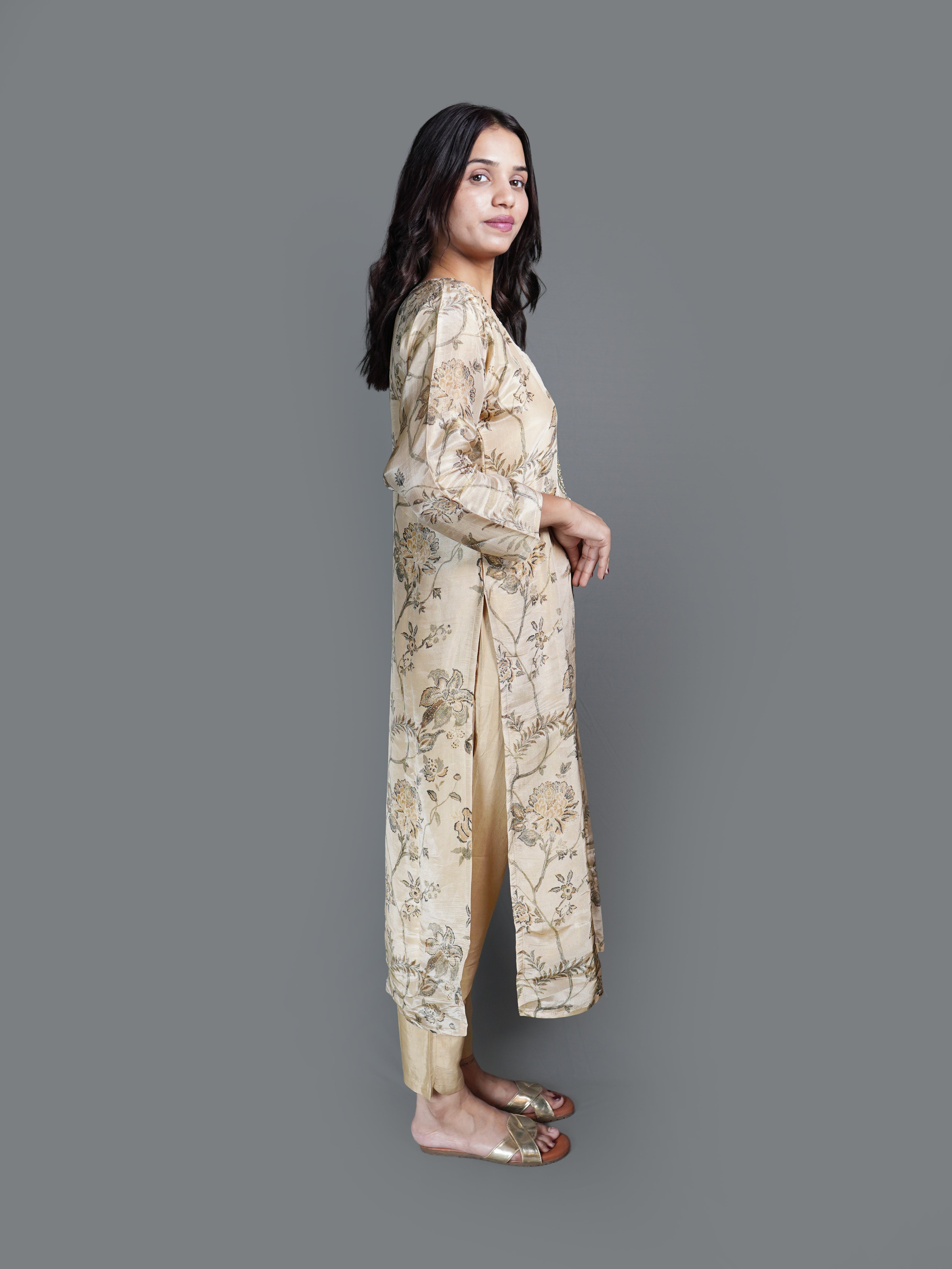 Neutral Sepia Print Kurta Set (GB-5527 R-30)