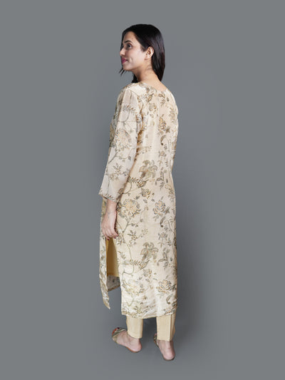 Neutral Sepia Print Kurta Set (GB-5527 R-30)