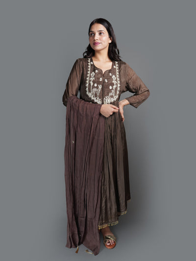 Mocha Brown Forest Silk Kurta Set (25-1973 R-7)