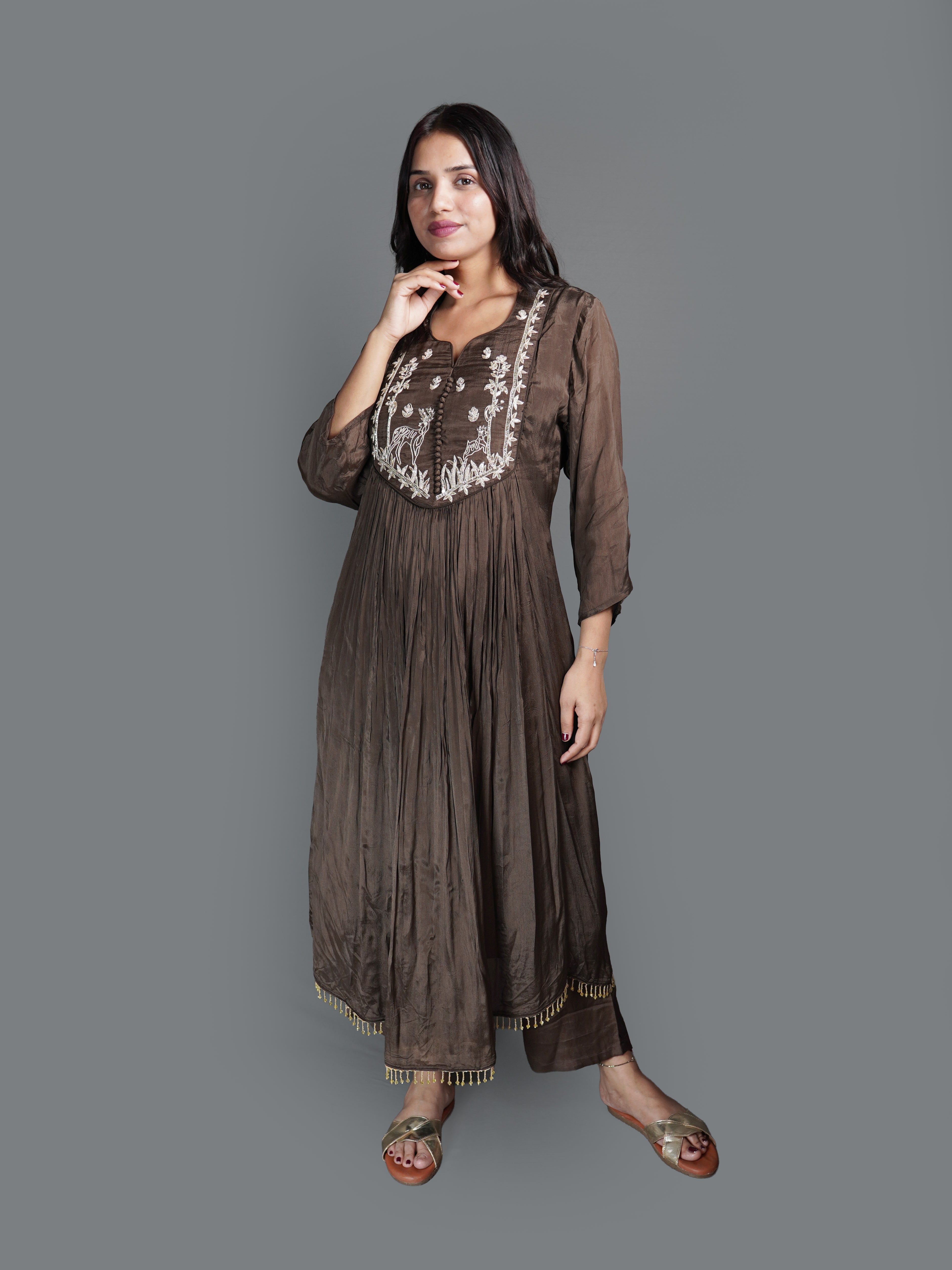Mocha Brown Forest Silk Kurta Set (25-1973 R-7) Main image